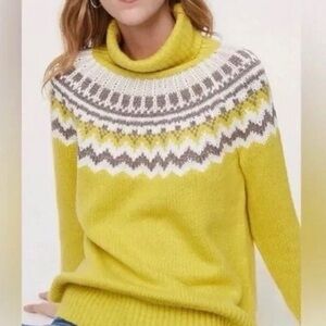LOFT Yellow and White Patterned Turtleneck Sweater